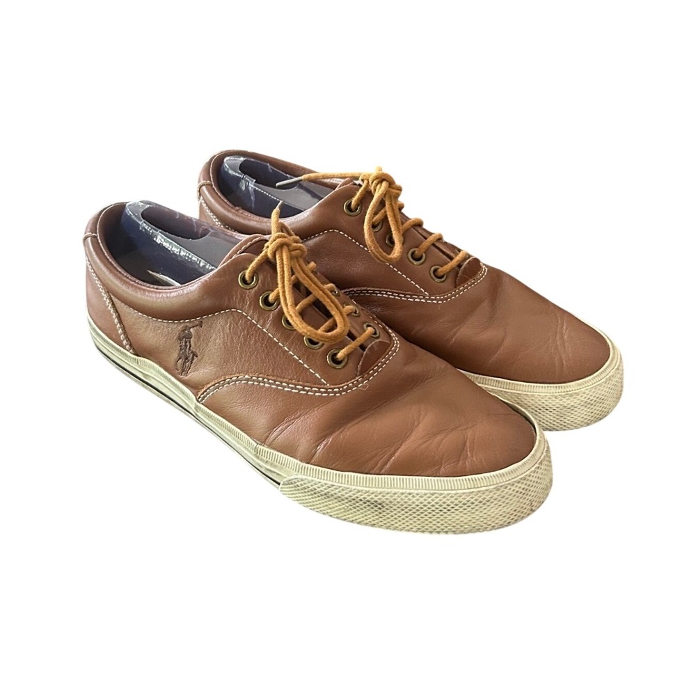 Polo Ralph Lauren Vaughn Leather Sneakers Men 8D Low Top Pony Logo Preppy Casual